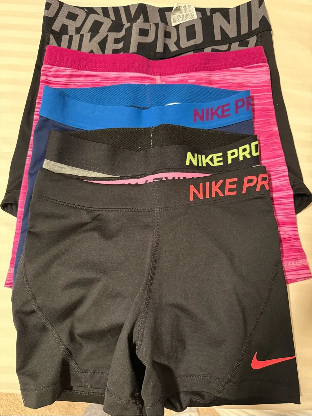 Nike Pro woman’s size S Athletic Shorts in Black, Pink, Blue Bundle of 5